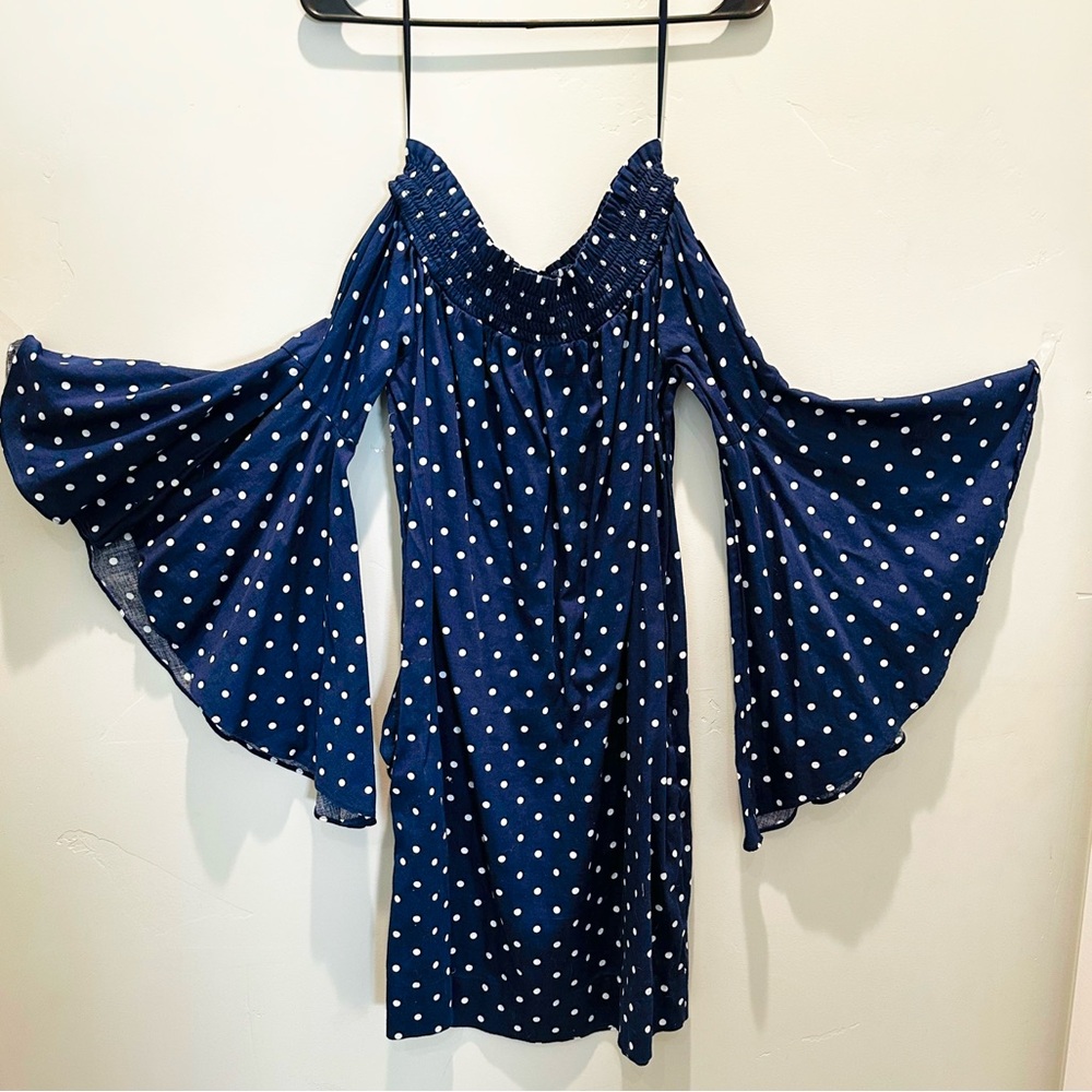 New York & Company Blue/White Polka Dot Bat Wing Dress High Quality NWOT Large